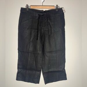 TALBOTS Petites Capri Crop Pants Black 12P Pure Irish Linen NWT Tie Belt
